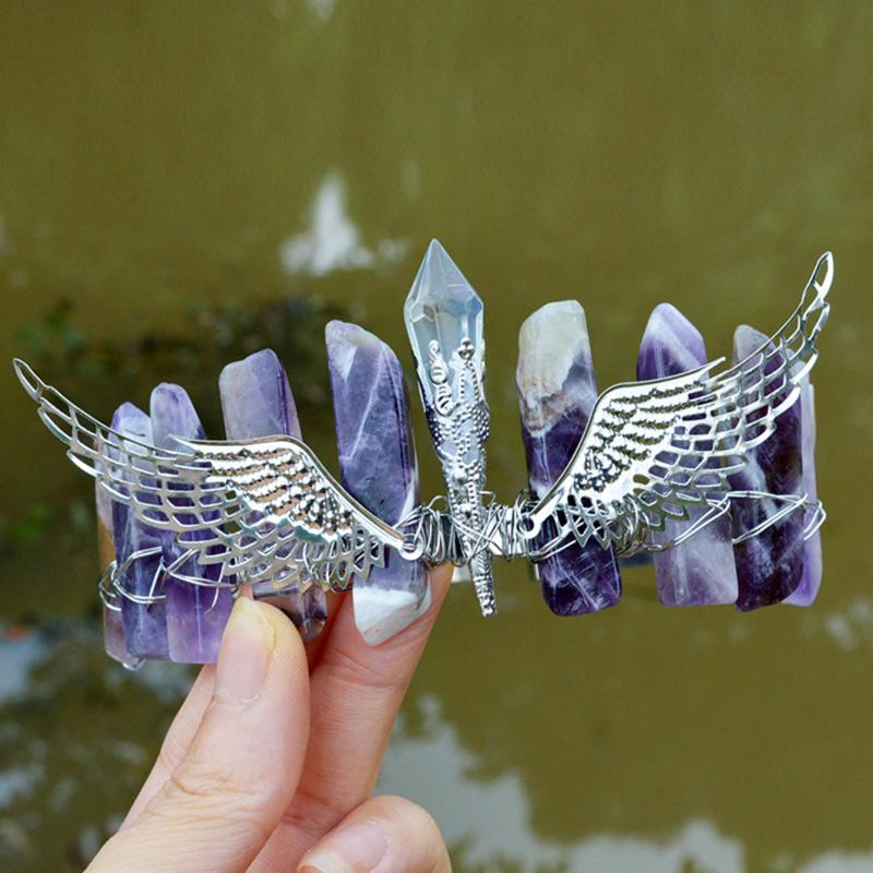 Moon Quartz Headband Purple Crystals Crown Natural Stones Branch Witch Headpiece
