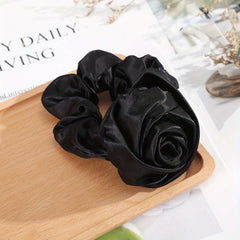 Solid Rose Silk Scrunchie Ponytail Holder Hair Band