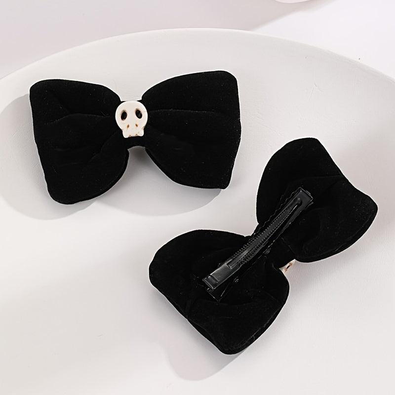 Velvet Skull Bow Hair Clip Cyberpunk Hair Pin Barrette Accessories
