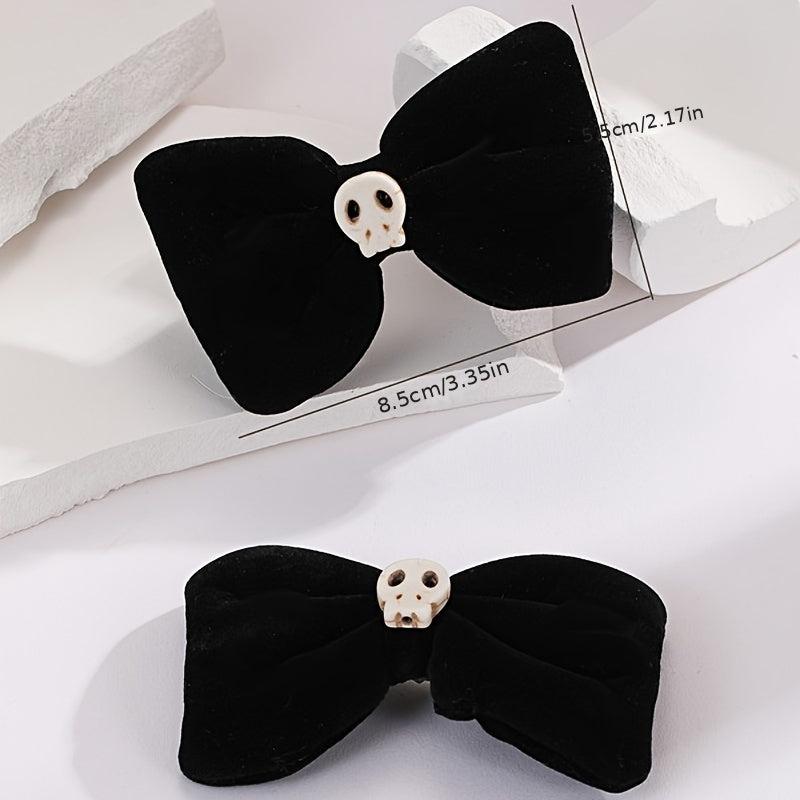 Velvet Skull Bow Hair Clip Cyberpunk Hair Pin Barrette Accessories