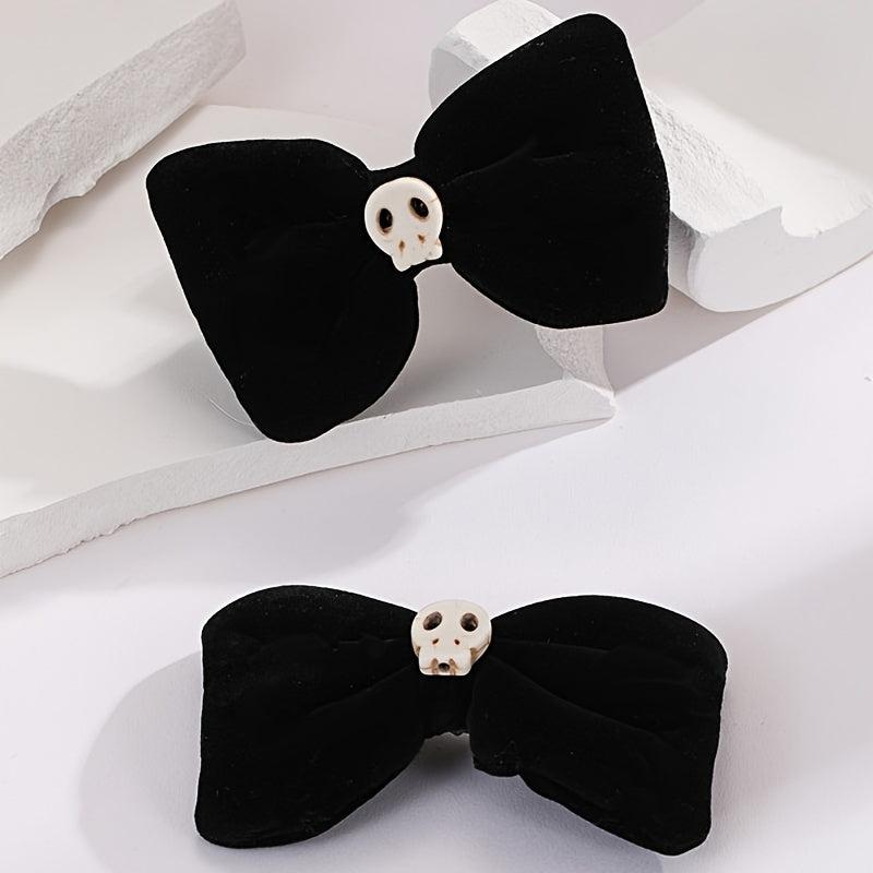 Velvet Skull Bow Hair Clip Cyberpunk Hair Pin Barrette Accessories