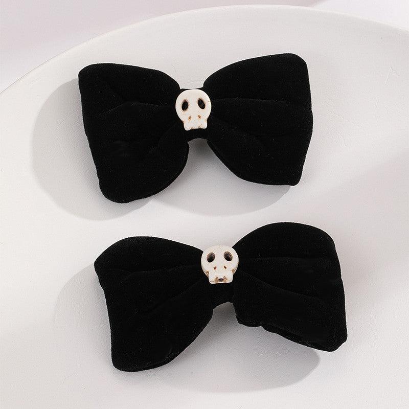 Velvet Skull Bow Hair Clip Cyberpunk Hair Pin Barrette Accessories