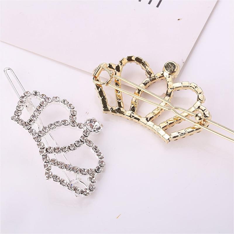 Rhinestone Crown Hairclip Golden Silvery Hairpin Barrette Cyberpunk Y2K