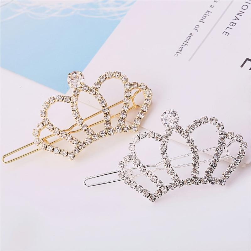Rhinestone Crown Hairclip Golden Silvery Hairpin Barrette Cyberpunk Y2K