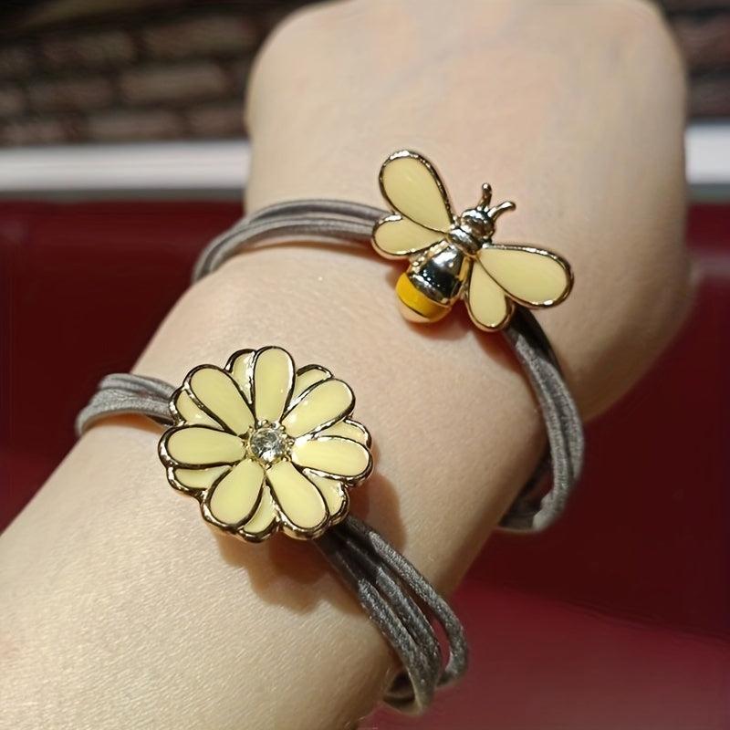 4pcs Bee Hair Rings Hair Ropes Daisy Decor Hair Tie Style Ponytail Holder