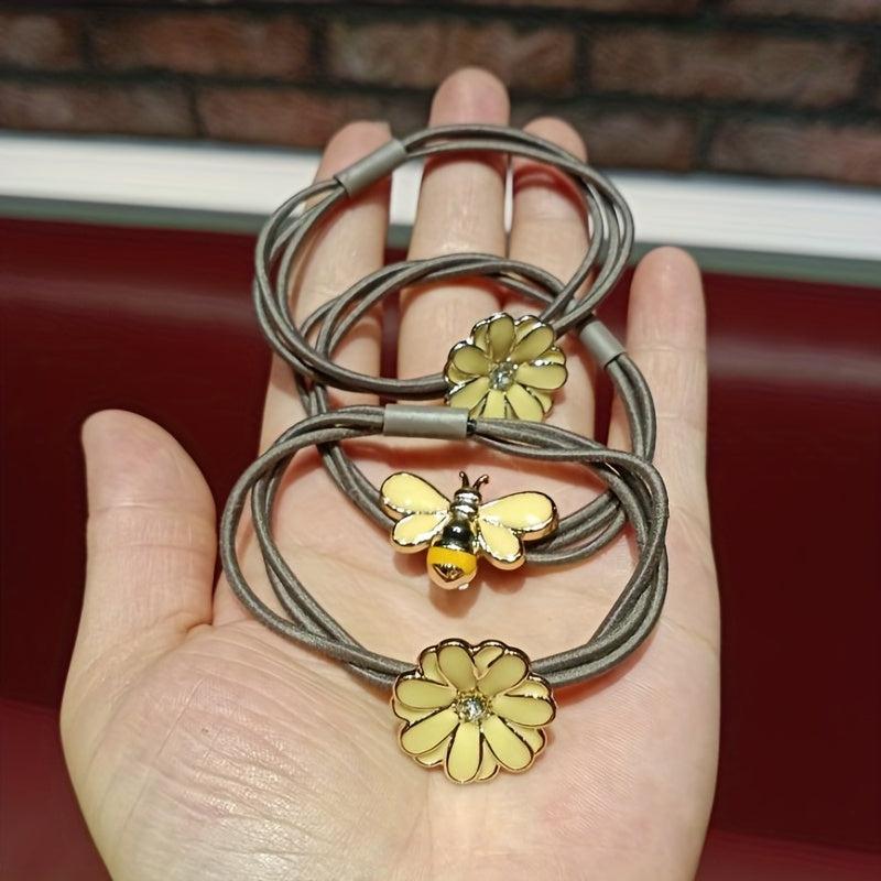 4pcs Bee Hair Rings Hair Ropes Daisy Decor Hair Tie Style Ponytail Holder
