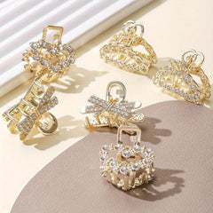 6pcs Mini Alloy Hair Claw Faux Pearl Hair Claw Hollow Nonslip Shark Claw