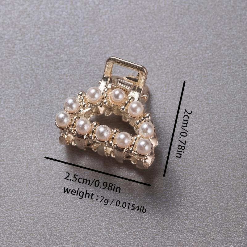 6pcs Mini Alloy Hair Claw Faux Pearl Hair Claw Hollow Nonslip Shark Claw