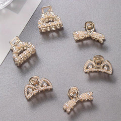 6pcs Mini Alloy Hair Claw Faux Pearl Hair Claw Hollow Nonslip Shark Claw