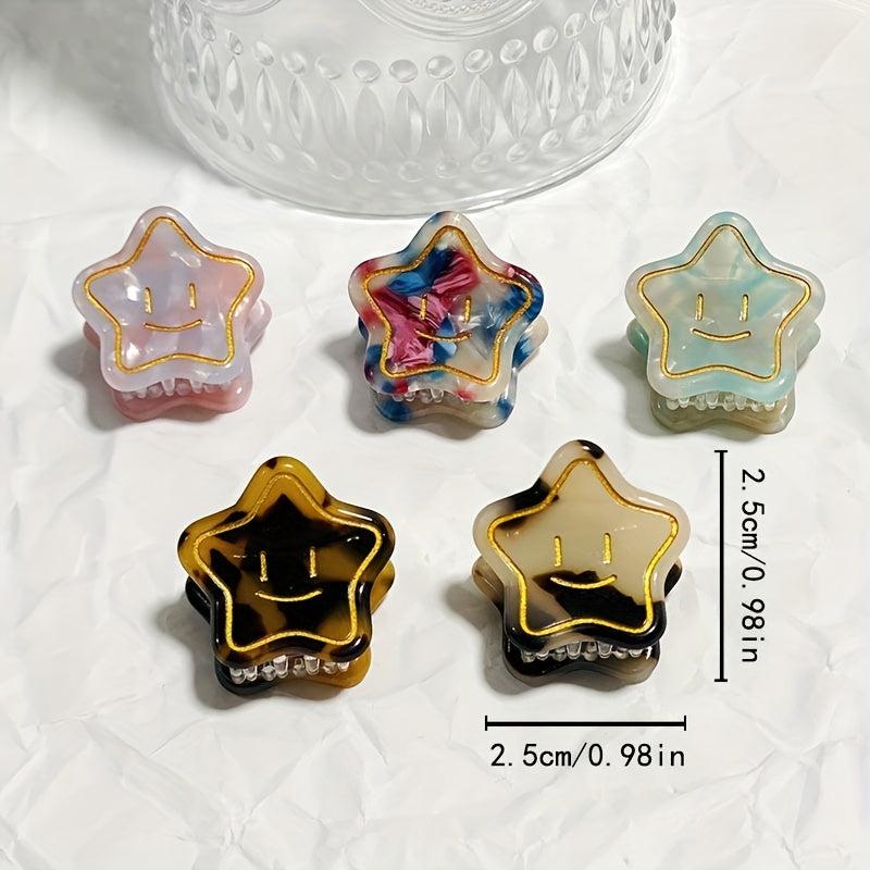 5pcs Smile Face Star Hair Claw Clip Acetate Mini Banana Clip
