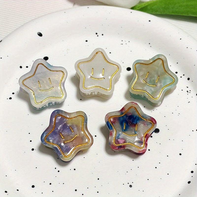 5pcs Smile Face Star Hair Claw Clip Acetate Mini Banana Clip