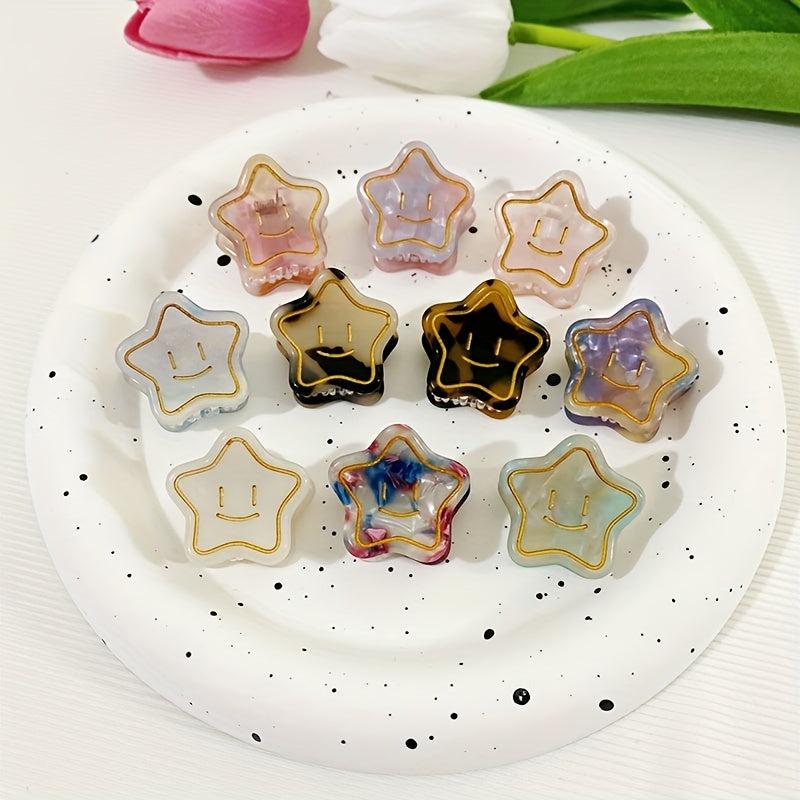 5pcs Smile Face Star Hair Claw Clip Acetate Mini Banana Clip