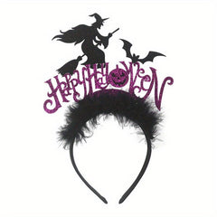 Halloween Headband Hello Halloween Letter Decor Head Hoop Witch Bat Hair Band