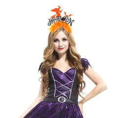 Halloween Headband Hello Halloween Letter Decor Head Hoop Witch Bat Hair Band