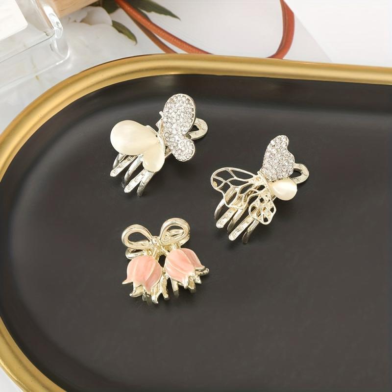 Metal Mini Hair Clip Rhinestone Butterfly Small Hair Clip Flower Hair Clip