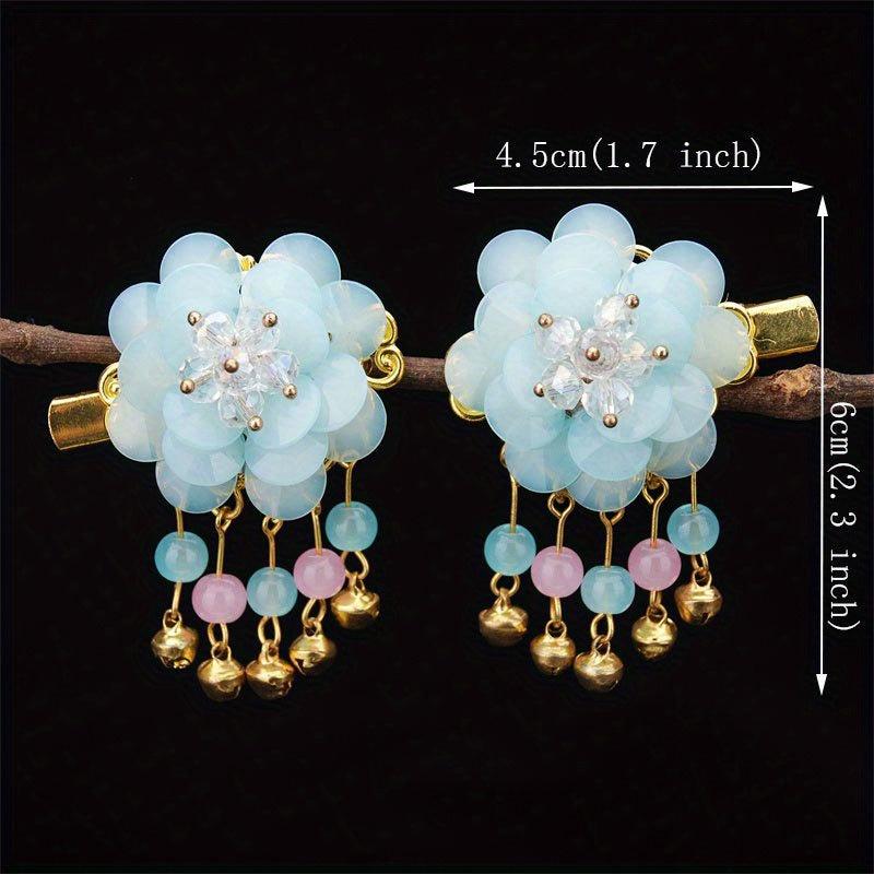 Flower Hair Clip With Bells Pendant Chinese Ancient Costume Hair Accessories