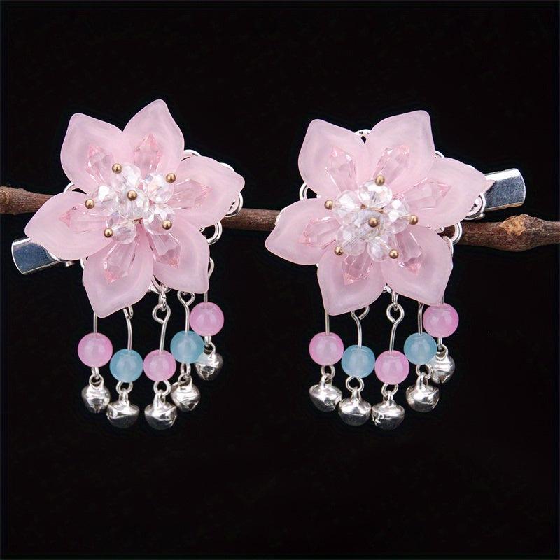 Flower Hair Clip With Bells Pendant Chinese Ancient Costume Hair Accessories