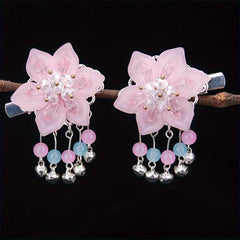Flower Hair Clip With Bells Pendant Chinese Ancient Costume Hair Accessories