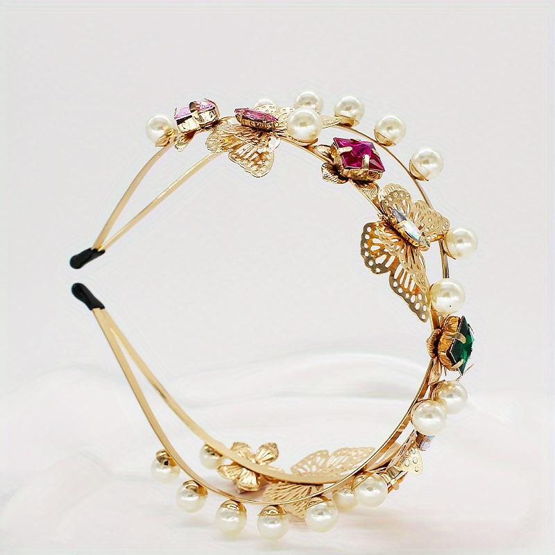 Faux Pearl Flower Headband Crystal Head Hoop Hair Accessories