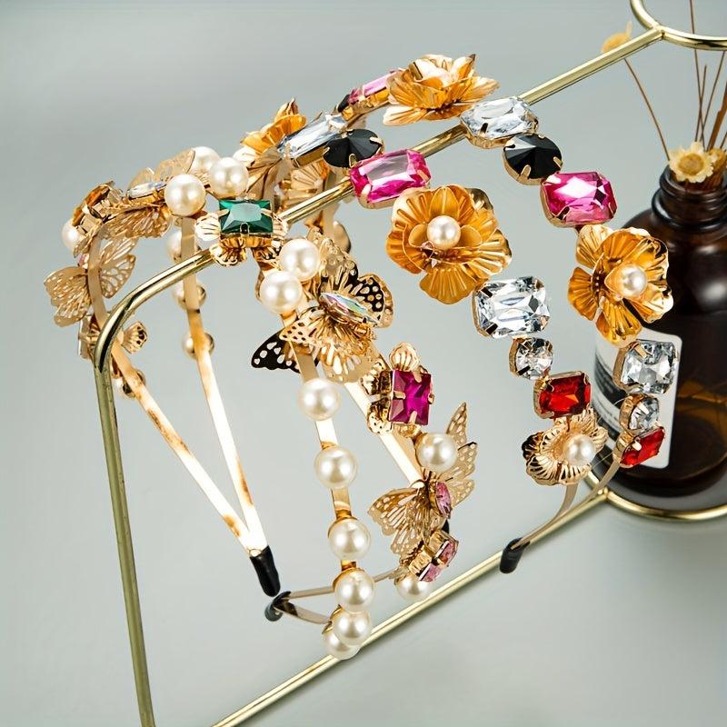 Faux Pearl Flower Headband Crystal Head Hoop Hair Accessories
