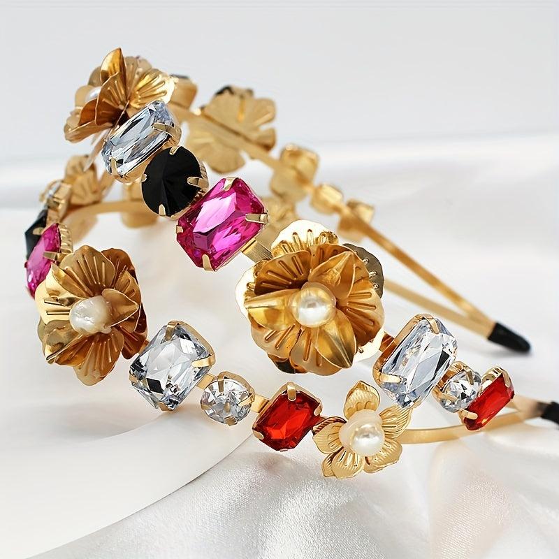 Faux Pearl Flower Headband Crystal Head Hoop Hair Accessories