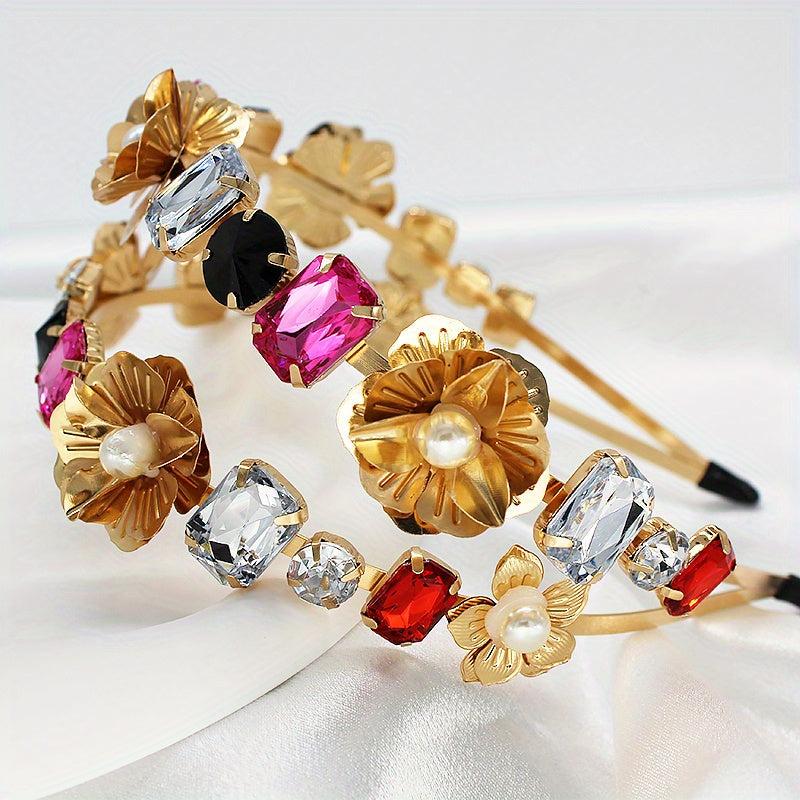 Faux Pearl Flower Headband Crystal Head Hoop Hair Accessories