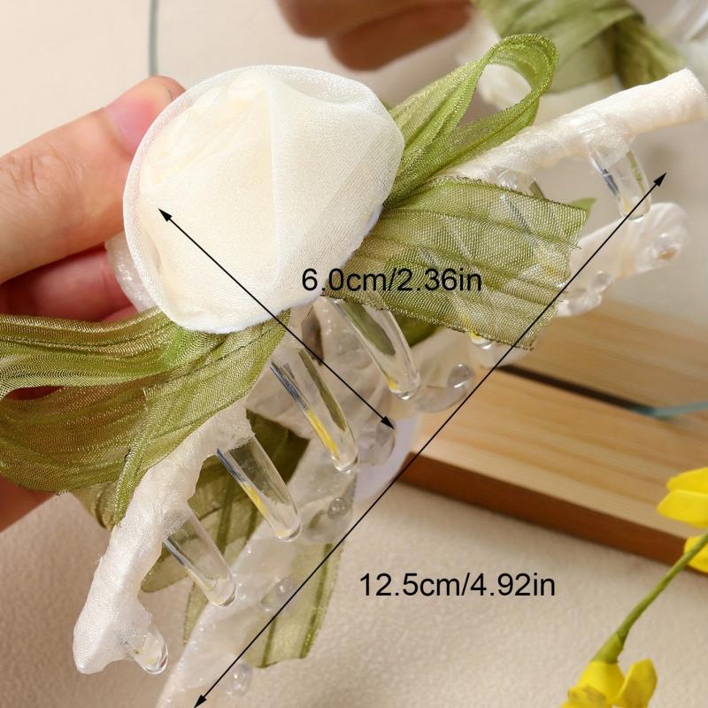 Fabric Rose Hair Claw Ponytail Holder Women Girls Sweet Hair Claw