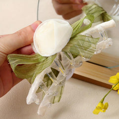 Fabric Rose Hair Claw Ponytail Holder Women Girls Sweet Hair Claw