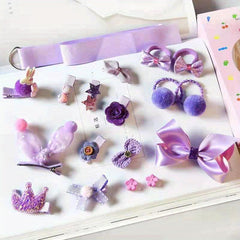 14pcs Girls Hair Accessories Set Crown Hair Tie Bow Duckbill Clip Cartoon Rabbit