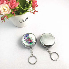 Mini Round Tobacco Box Keychain With Mirror Portable Metal Pendant