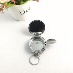 Mini Round Tobacco Box Keychain With Mirror Portable Metal Pendant