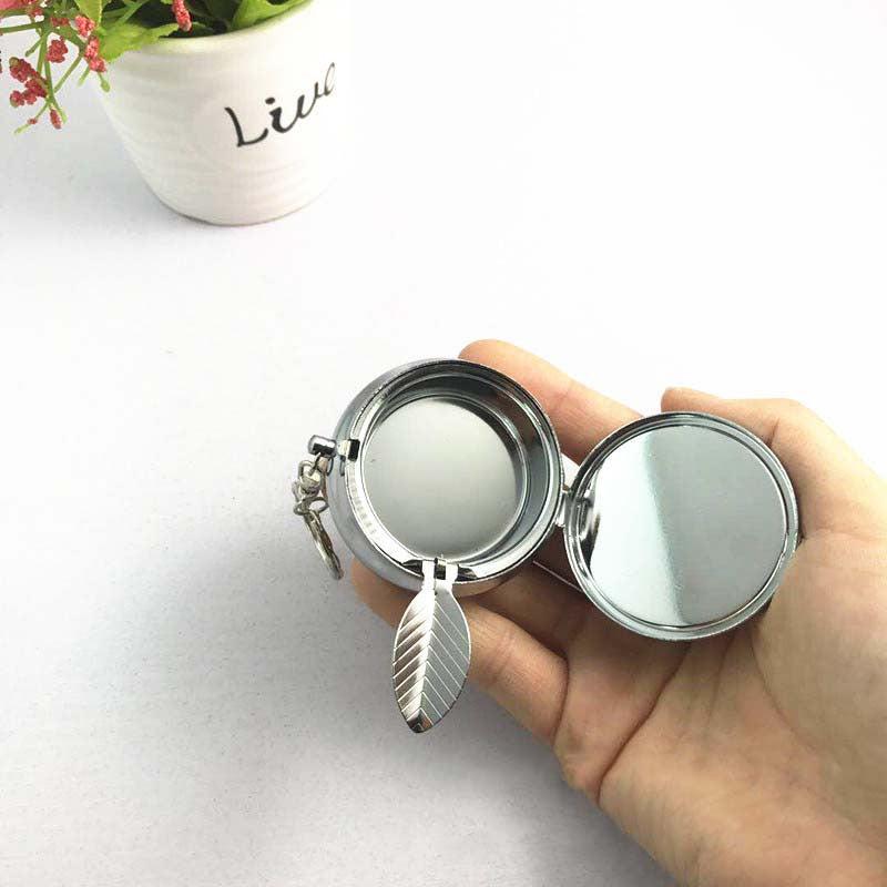 Mini Round Tobacco Box Keychain With Mirror Portable Metal Pendant