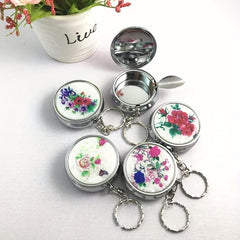 Mini Round Tobacco Box Keychain With Mirror Portable Metal Pendant