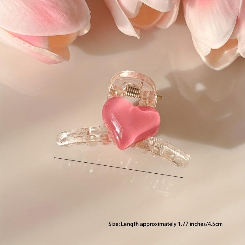 Y2K Jelly Pink Heart Hair Claw Mini Hair Claw