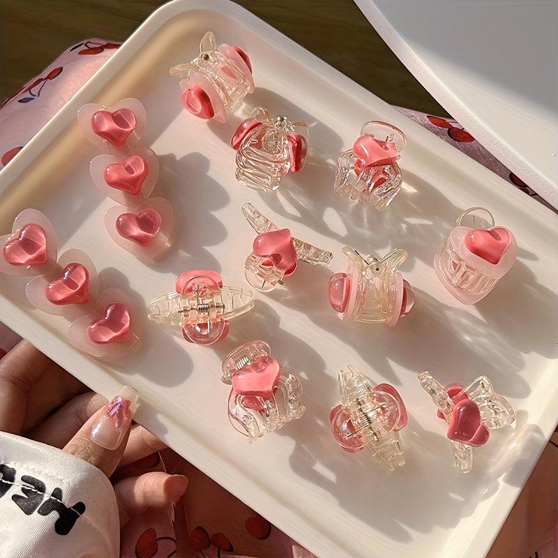 Y2K Jelly Pink Heart Hair Claw Mini Hair Claw