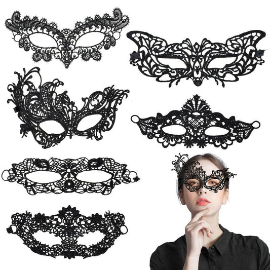 6pcs Sexy Venetian Masks Women Black Eye Mask Masquerade Halloween Party