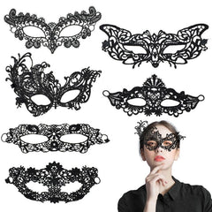 6pcs Sexy Venetian Masks Women Black Eye Mask Masquerade Halloween Party