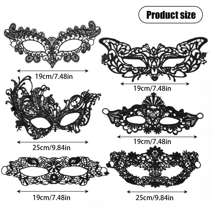 6pcs Sexy Venetian Masks Women Black Eye Mask Masquerade Halloween Party
