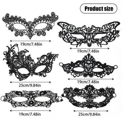 6pcs Sexy Venetian Masks Women Black Eye Mask Masquerade Halloween Party