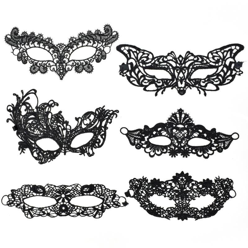6pcs Sexy Venetian Masks Women Black Eye Mask Masquerade Halloween Party