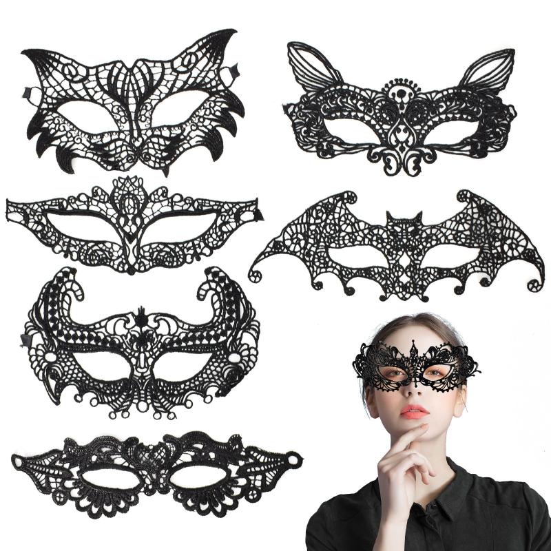 6pcs Sexy Venetian Masks Women Black Eye Mask Masquerade Halloween Party