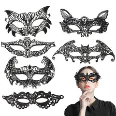 6pcs Sexy Venetian Masks Women Black Eye Mask Masquerade Halloween Party