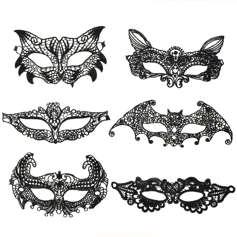 6pcs Sexy Venetian Masks Women Black Eye Mask Masquerade Halloween Party