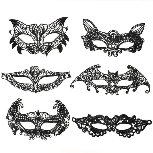 6pcs Sexy Venetian Masks Women Black Eye Mask Masquerade Halloween Party