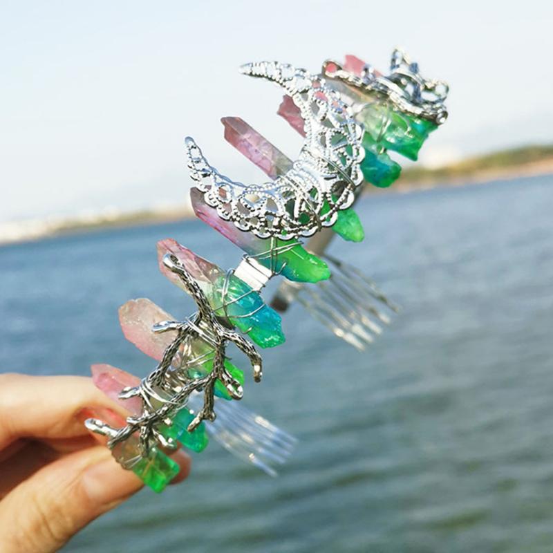 Crystal Quartz Crown Moon Earrings