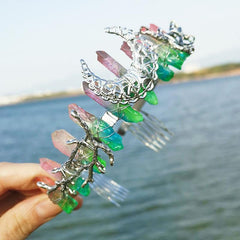 Crystal Quartz Crown Moon Earrings