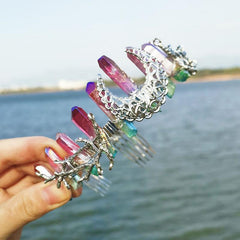 Crystal Quartz Crown Moon Earrings