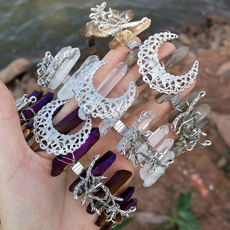 Crystal Quartz Crown Moon Earrings