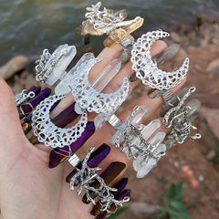 Crystal Quartz Crown Moon Earrings