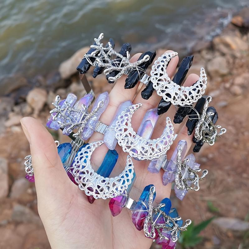 Crystal Quartz Crown Moon Earrings